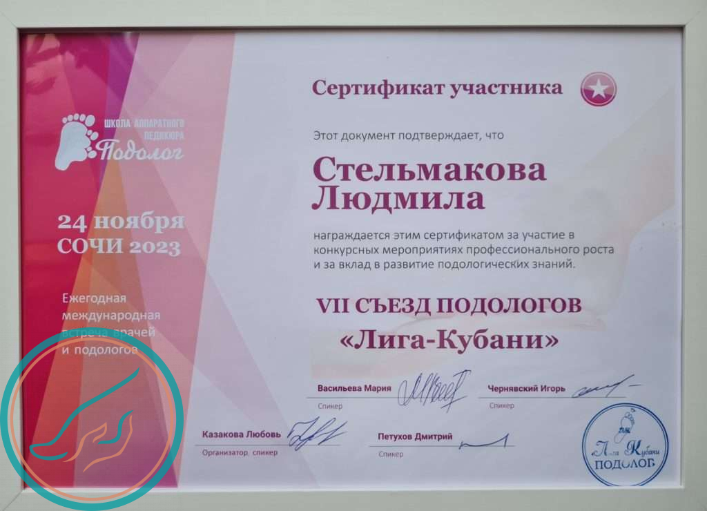 Сертификат участника VII СЪЕЗДА ПОДОЛОГОВ Лига Кубани